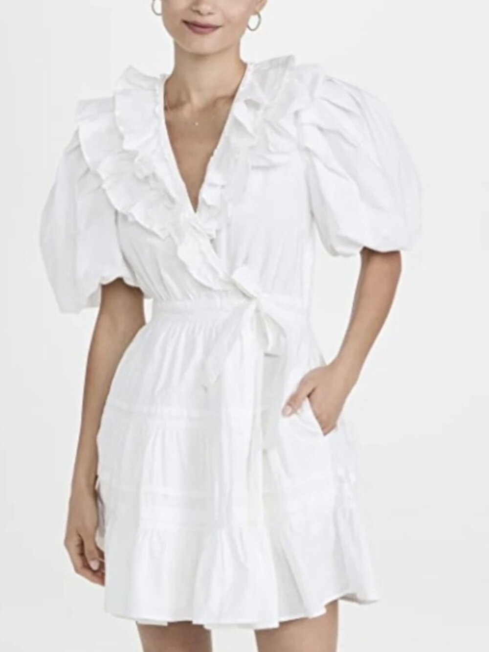House of Harlow 1960 Puff Sleeve Side Tie Wrap Mini Dress Size M